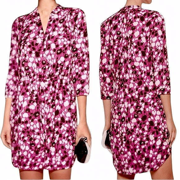 Diane Von Furstenberg Freya Size 0 Pink and Black Floral Silk Dress Tie Waist - Picture 1 of 15